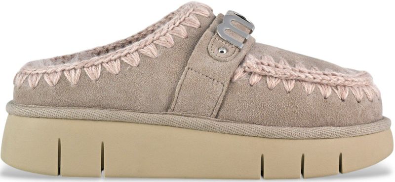 Mouvoor vrouwen. MU.FW531001A Bounce klompen leren klomp met metalen logo , taupe (41), Leer, 3 tot 5 cm, Geen, Casual