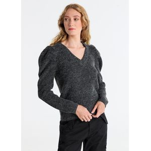 Lois Jeansvoor vrouwen. 452932527 Pullover met V-hals en pofmouwen zwart (XL), Casual, Acryl, Lange mouwen