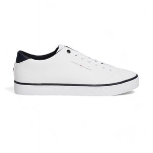 Tommy Hilfigervoor mannen. FM0FM05041 Essentiële sneakers met logo en stiksels zwart (43), Leer, Plat, Veters, Casual