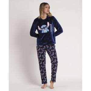 Disneyvoor vrouwen. 62676-0-000216 Stitch Faces marine pyjama met lange mouwen (S), Homewear, Polyester, Marineblauw