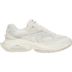 Tommy Jeansvoor vrouwen. EN0EN02550 Witte Retro Leren Sneakers (37), Plat, Veters, Casual