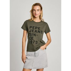 Pepe Jeansvoor vrouwen. PL505962 T-shirt met logoprint regular fit groen (S), Casual, Katoen, Korte mouwen