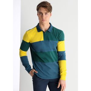 Lois Jeansvoor mannen. 132653915 Veelkleurige polo met kleurblok (S), Casual, Katoen, Lange mouwen