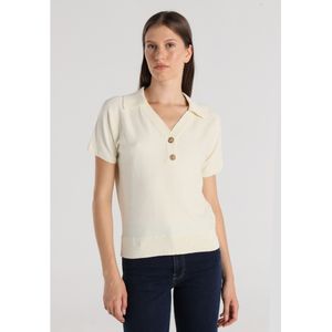 Victorio & Lucchino, V&Lvoor vrouwen. 350148130 Gebreide polo met korte mouwen en beige heraldische knopen (XS), Casual, Katoen