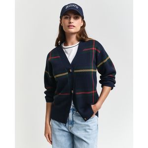 Gantvoor vrouwen. 4805298 V-hals vest met grote marineruiten (S), Casual, Wol, Marineblauw