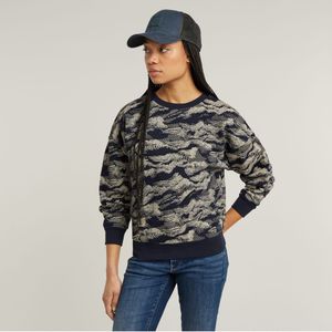 G-Starvoor vrouwen. D25169-D865-G984 Sweatshirt Kant AOP Los navy (L), Casual, Biologisch katoen, Duurzaam, Marineblauw