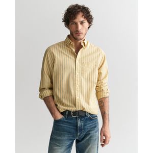 Gantvoor mannen. 3240201 Regular Fit Poplin Gestreept Overhemd Archief geel (XXL), Casual, Lange mouwen, Biologisch katoen, Duurzaam