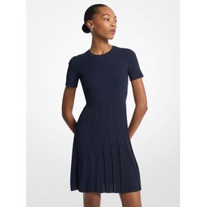 Jurk - Marineblauw - Gerecycled Viscose/Nylon/Elastaan - Korte Mouwen