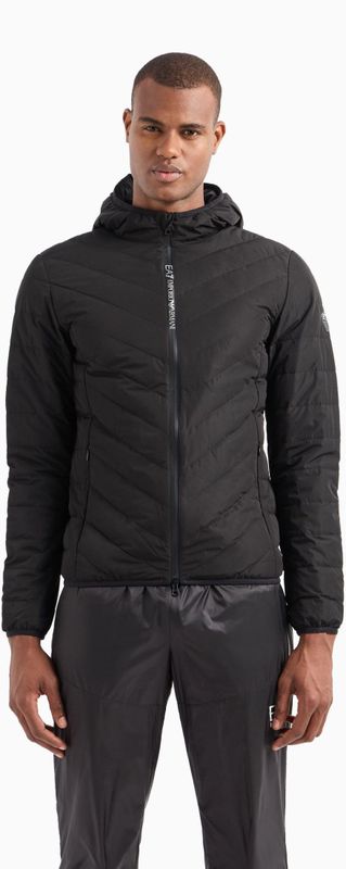 EA7voor mannen. 8NPB14_PNE1Z Premium Shield Opvouwbaar Donsjack met capuchon zwart (M), Casual, Polyester, Lange mouwen