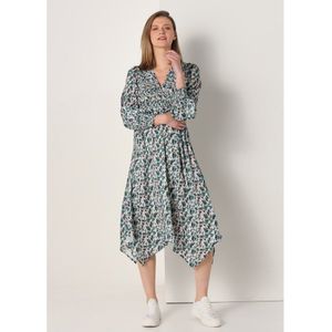 Lois Jeansvoor vrouwen. 447682362 Lange satijnen jurk met groene camouflageplooien (XS), Casual, Polyester, Lange mouwen