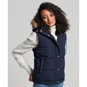 Superdryvoor vrouwen. W5011551A Gewatteerd vest van imitatiebont Everest marine (S), Casual, Polyester, Marineblauw