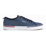 Pepe Jeans - Kenton Smart - Gympen - Blauw - Stof - Vetersluiting - Plat