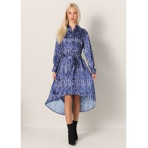 Victorio & Lucchino, V&Lvoor vrouwen. 3619757 Satijnen midi-jurk met blauwe abstracte dierenprint (XL), Casual, Polyester, Lange mouwen