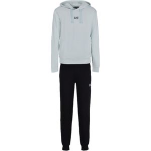 EA7voor mannen. 8NPV81_PJ05Z Core Identity Trainingspak met blauw logo (S), Zwart, Casual, Katoen, Lange mouwen