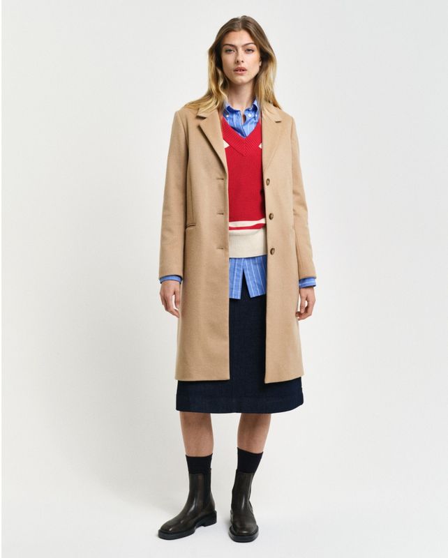 Gantvoor vrouwen. 4751128 Classic Tailored Fit beige wollen jas (S), Casual