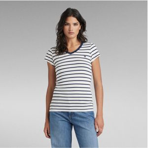 G-Starvoor vrouwen. D21314-D244-8099 Eyben Stripe T-shirt marine (S), Casual, Korte mouwen, Biologisch katoen, Duurzaam, Marineblauw