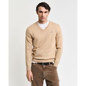 Gantvoor mannen. 8030562 Klassieke gele katoenen pullover met V-hals (3XL), Casual, Geel