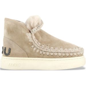 Mouvoor vrouwen. MU.FW411001A Leren enkellaarsjes Eskimo sneak vet glitter logo bruin (37), Leer, 3 tot 5 cm, Geen, Casual