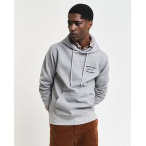 Gantvoor mannen. 2015070 Sweater met capuchon en klein grijs motief (M), Casual, Katoen