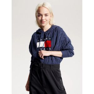 Tommy Jeansvoor vrouwen. DW0DW16528 Navy gebreid sweatshirt met gebreide capuchon (XS), Casual, Acryl, Lange mouwen, Gerecycled polyester, D