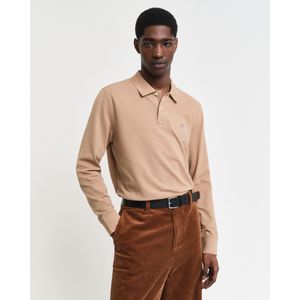 Gantvoor mannen. 2230 Shield piqué polo beige (L), Casual, Katoen, Lange mouwen