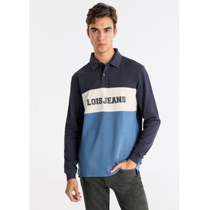 Lois Jeansvoor mannen. 132703953 Poloshirt in marine piqué stof (3XL), Casual, Katoen, Lange mouwen, Marineblauw