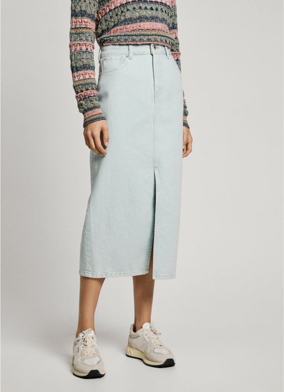 Pepe Jeans - PL901186PG2 - Midirok - Blauw - Katoen - Duurzaam