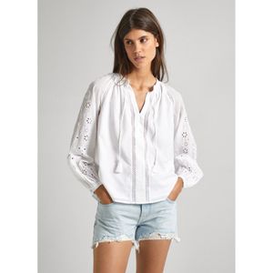 Pepe Jeansvoor vrouwen. PL304813 Blouse Ewan wit (L), Casual, Katoen, Lange mouwen