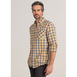 Bendorffvoor mannen. 840415287 Geruit overhemd met lange mouwen en gele zak (S), Casual, Katoen