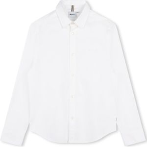 BOSSvoor jongens. J51130 Wit overhemd met lange mouwen en rechte snit (12años= 150cm), Casual, Katoen, kinderkleding