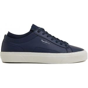 Pepe Jeansvoor mannen. PMS30928 Navy Yogi Leather Sock Sneaker (42), Leer, Plat, Veters, Casual, Marineblauw