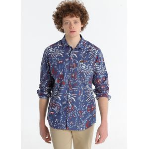 Lois Jeansvoor mannen. 145673069 Blauw shirt met opdruk (S), Casual, Katoen, Lange mouwen