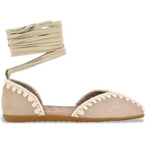 Mouvoor vrouwen. MU.SW731001A Leren ballerina's met beige strik (36), Leer, Plat, Veters, Casual
