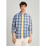 Pepe Jeans - Casual Shirt - Blauw - Biologisch Katoen - Lange Mouwen - Ruitjesprint