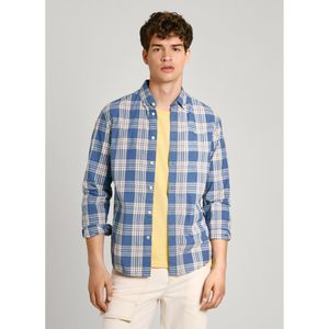 Pepe Jeans - Casual Shirt - Blauw - Biologisch Katoen - Lange Mouwen - Ruitjesprint