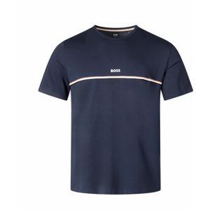BOSSvoor mannen. 50515395 Pyjamatop van stretchkatoen met marine logoprint (M), Blauw, Homewear, Korte mouwen, Marineblauw