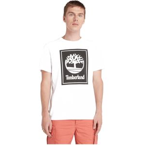 Timberlandvoor mannen. TB0A5WQQP541 Stack Logo Korte Mouw T-shirt Wit/Zwart (3XL), Casual, Katoen, Korte mouwen