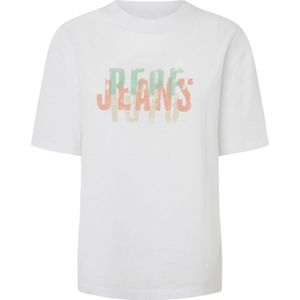 Pepe Jeansvoor vrouwen. PL505966 Galea T-shirt wit (L), Casual, Korte mouwen, Biologisch katoen, Duurzaam