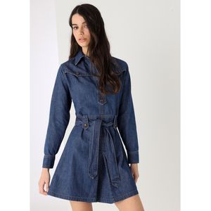 Lois Jeansvoor vrouwen. 448082541 Korte westernjurk met lange marine mouwen (XS), Casual, Katoen, Lange mouwen, Marineblauw