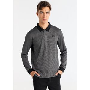 Bendorffvoor mannen. 830915471 Grijs jacquard geweven poloshirt met lange mouwen (M), Casual, Katoen