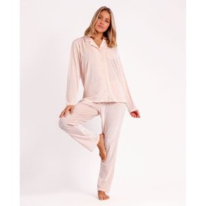 Admasvoor vrouwen. 56153-0-000254 Pyjama Lange Mouw Open Klassiek Elegant Gestreept Roze (XXL), Homewear, Polyester, Lange mouwen