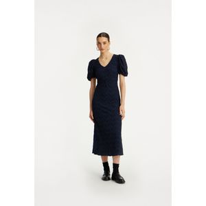 Rotate - Sigrid Jurk - Marineblauw - Casual - Korte Mouwen - Midi-jurk