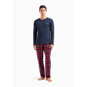 Emporio Armanivoor mannen. 111955_4F599 Geruite flanellen pyjama marine, rood (L), Homewear, Katoen, Lange mouwen, Marineblauw