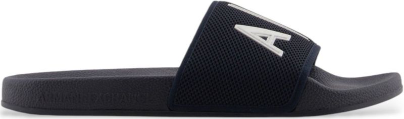 Armani Exchangevoor mannen. XUP001XV820U385 Teenslippers Knit+ logo marine (40), Plat, Geen, Strandkleding, Marineblauw