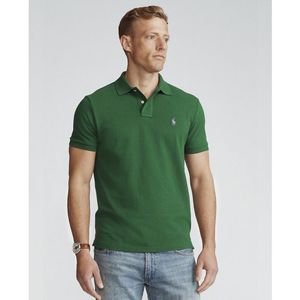 Polo Ralph Laurenvoor mannen. 710782592003 Custom Fit piqué polo grijs (S), Casual, Katoen, Korte mouwen