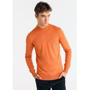 Bendorffvoor mannen. 870225164 Basis gebreide trui oranje Perkins kraag (S), Casual, Katoen, Lange mouwen