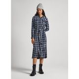 PEPE JEANS - Midi-jurk - Marineblauw - Viscose - Ruitjesprint