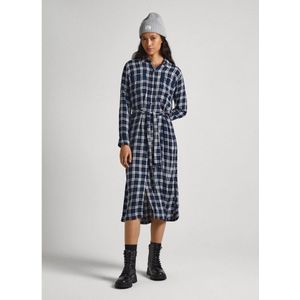 PEPE JEANS - Midi-jurk - Marineblauw - Viscose - Ruitjesprint