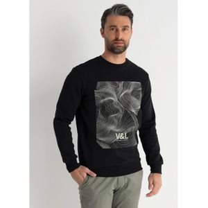 Victorio & Lucchino, V&Lvoor mannen. 660067079 Hoodless sweatshirt papier mineraal zwart (S), Casual, Katoen, Lange mouwen