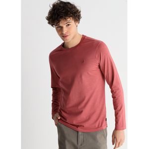Lois Jeansvoor mannen. 157943887 Basic T-shirt met lange mouwen in overdye-stof rood (S), Casual, Katoen